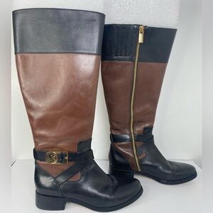 Michael Kors Bryce Black and Brown Women's Boots W MK Gold Logo Hardware